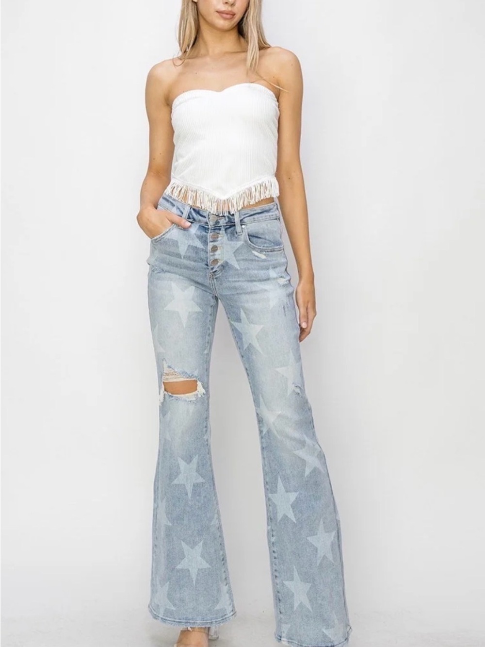 Risen Star-Print Flare Jeans